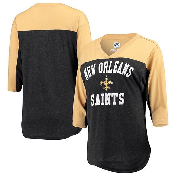 Men's Majestic Threads Alvin Kamara Cream/Black New Orleans Saints Vintage Player Name & Number Raglan 3/4-Sleeve T-Shirt Size: Medium