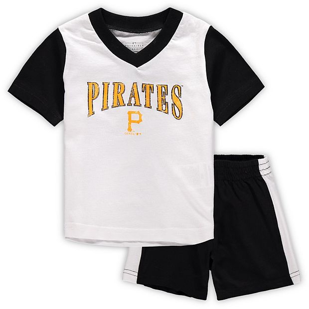 Infant White/Black Pittsburgh Pirates Little Hitter V-Neck T-Shirt