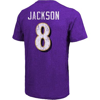 Men's Majestic Threads Lamar Jackson Purple Baltimore Ravens Tri-Blend Name & Number T-Shirt