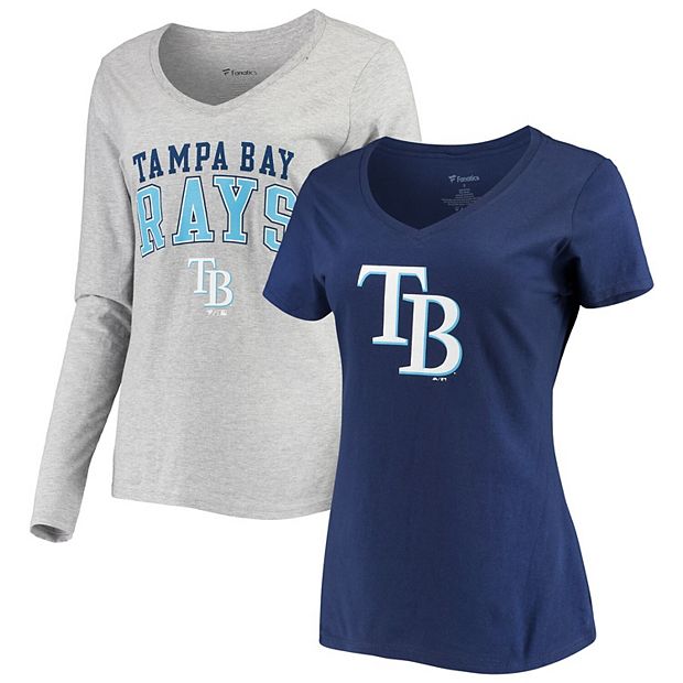 Women's Fanatics Branded Navy Tampa Bay Rays Official Logo V-Neck Long Sleeve T-Shirt