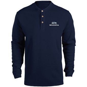 Men's Dunbrooke Navy Seattle Seahawks Logo Maverick Thermal Henley Long Sleeve T-Shirt