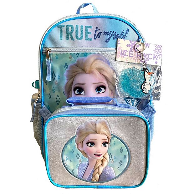 Disney Frozen Girls Backpack with Lunch Box and Calculator 7 PC Set, Girl's, Size: 16, Blue