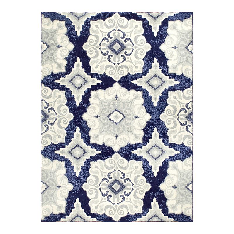 Home Dynamix Tremont Salem Transitional Medallion Area Rug  Navy Blue/Ivory  5 3 x7 2