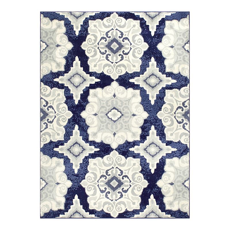 Home Dynamix Tremont Salem Transitional Medallion Area Rug  Navy Blue/Ivory  5 3 x7 2