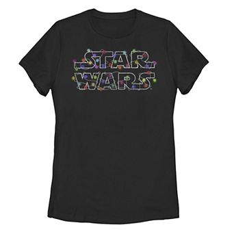 Juniors' Star Wars Christmas Lights Logo Graphic Tee