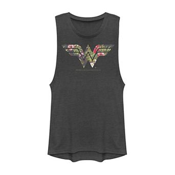 Juniors' DC Comics Wonder Woman Tropical Fill Logo Muscle Tank Top