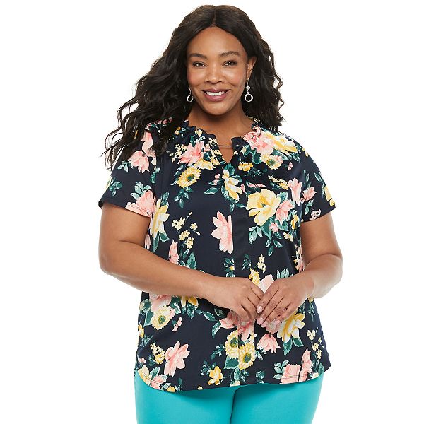 Plus Size Croft & Barrow® Ruffle Neck Short Sleeve Top