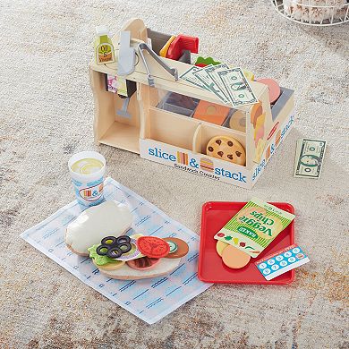 Melissa & Doug Wooden Slice & Stack Sandwich Counter with Deli Slicer-- 56-Piece Pretend Play Food Pieces