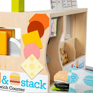 Melissa & Doug Wooden Slice & Stack Sandwich Counter with Deli Slicer-- 56-Piece Pretend Play Food Pieces