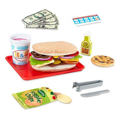 Melissa & Doug Wooden Slice & Stack Sandwich Counter with Deli Slicer-- 56-Piece Pretend Play Food Pieces