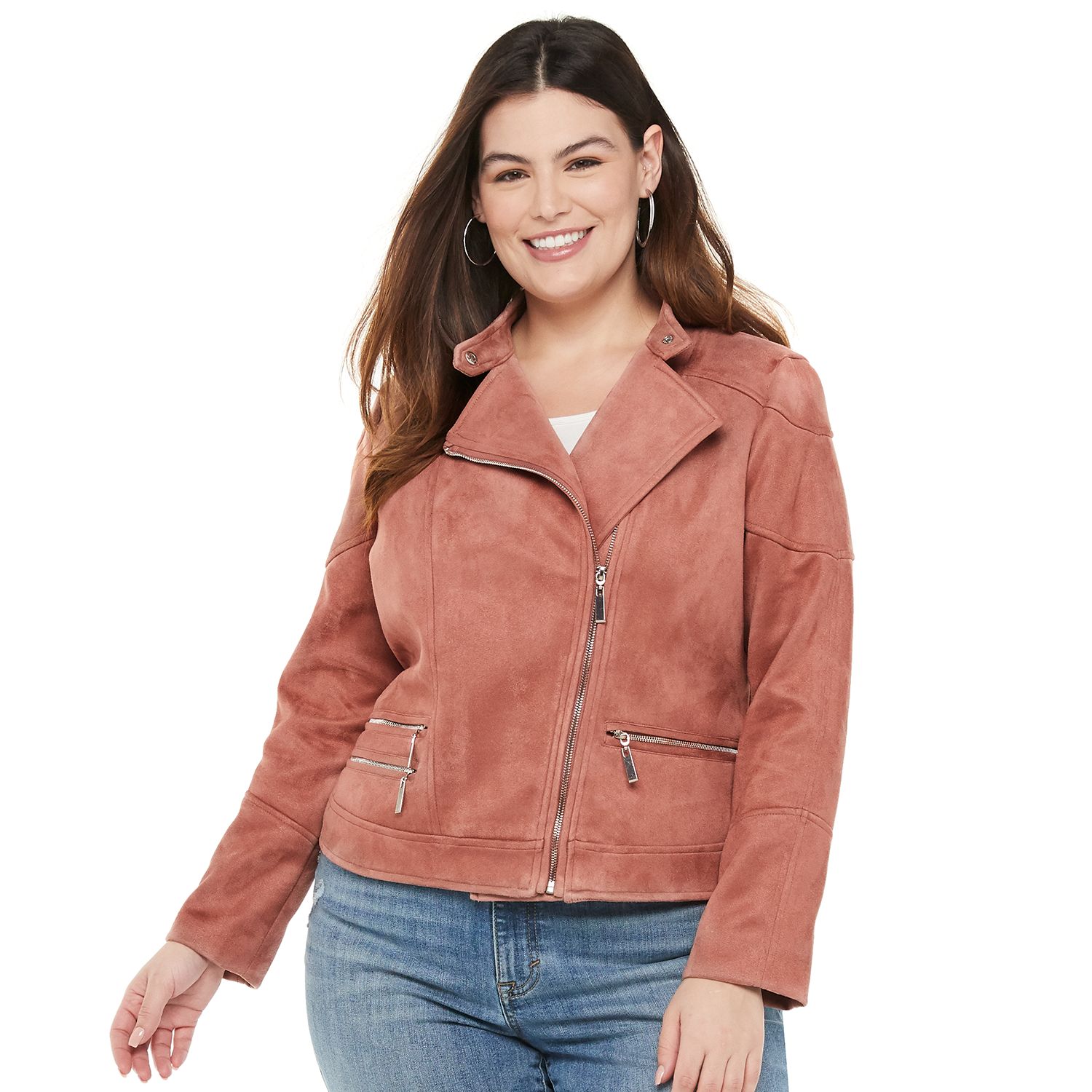 plus size denim moto jacket