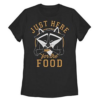 Juniors' Disney's Pocahontas Meeko "Just Here For The Food" Graphic Tee
