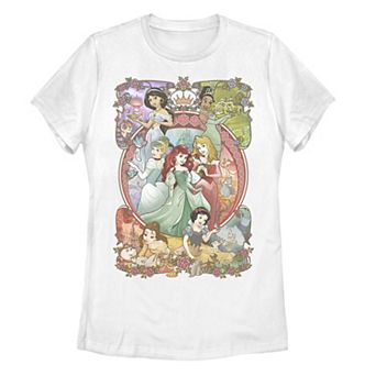 Juniors' Disney Princess Classic Cartoon Group Collage Graphic Tee