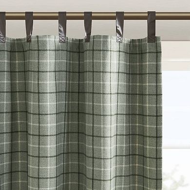 Madison Park Salford Plaid Faux Leather Tab Top Light Filtering Window Curtain