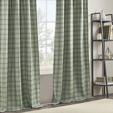 Madison Park Salford Plaid Faux Leather Tab Top Light Filtering Window Curtain