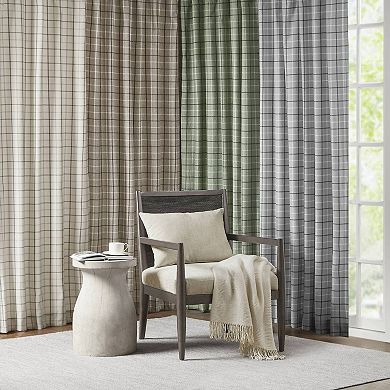 Madison Park Salford Plaid Faux Leather Tab Top Light Filtering Window Curtain