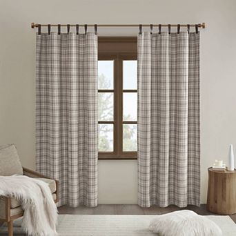 Madison Park Salford Thermal Insulated Plaid Faux Leather Tab Top Light Filtering 1 Window Curtain Panel