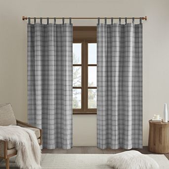 Madison Park Salford Thermal Insulated Plaid Faux Leather Tab Top Light Filtering 1 Window Curtain Panel