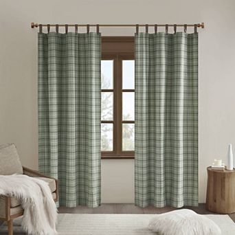 Madison Park Salford Thermal Insulated Plaid Faux Leather Tab Top Light Filtering 1 Window Curtain Panel