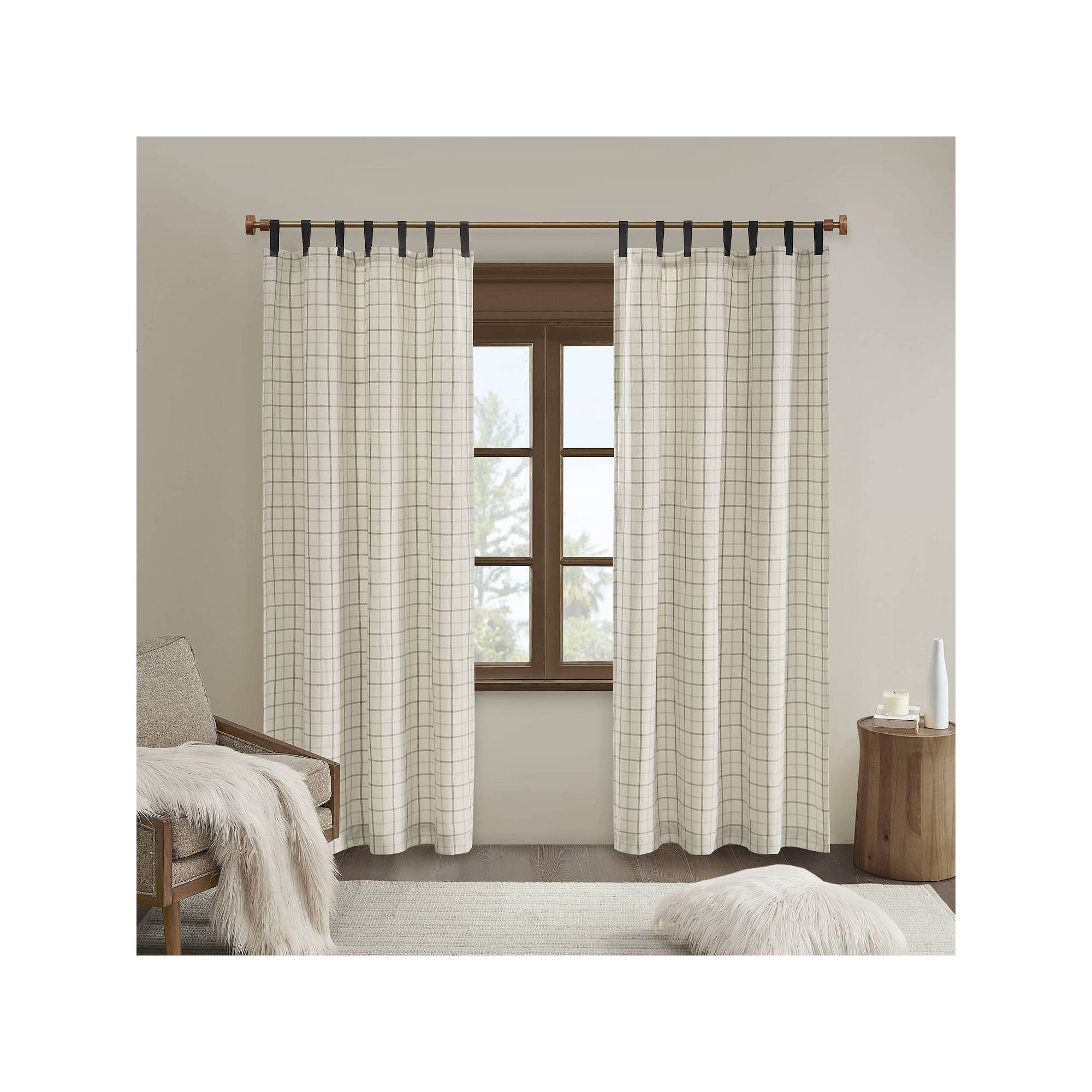 Madison Park Salford Thermal Insulated Plaid Faux Leather Tab Top Light Fil