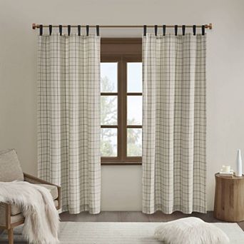 Madison Park Salford Thermal Insulated Plaid Faux Leather Tab Top Light Filtering 1 Window Curtain Panel