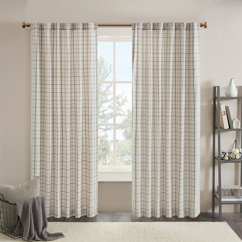 Madison Park Anaheim Plaid Rod Pocket and Back Tab Curtain Panel with Fleece Lining in Natural  50 x95