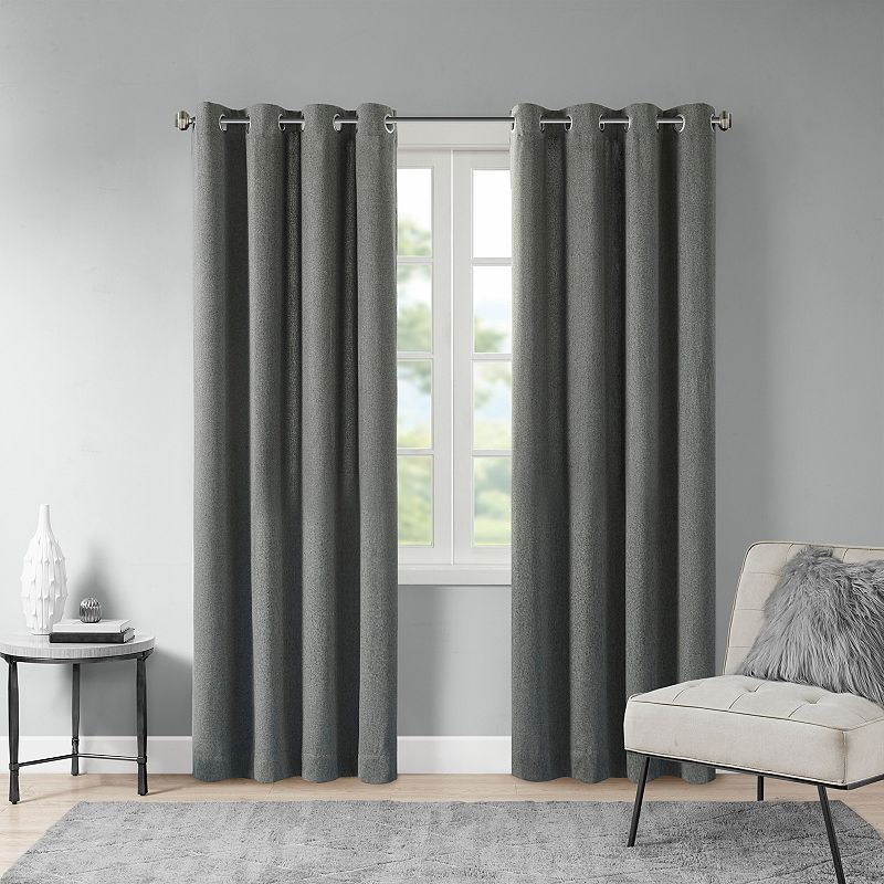 Madison Park Oslow Solid Piece Dyed Grommet Top Window Curtain, Grey, 50X63
