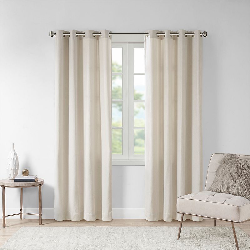 Madison Park Oslow Solid Piece Dyed Grommet Top Window Curtain, Natural, 50