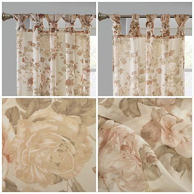 Madison Park Abelia Printed Floral Twist Tab Top Voile Sheer Window Curtain