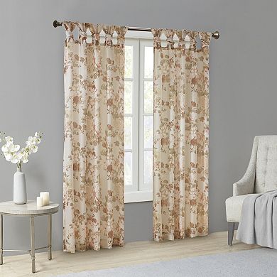 Madison Park Abelia Printed Floral Twist Tab Top Voile Sheer Window Curtain