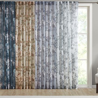 Madison Park Abelia Printed Floral Twist Tab Top Voile Sheer Window Curtain