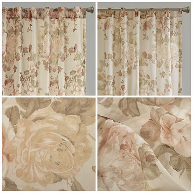 Madison Park Abelia Printed Floral Rod Pocket and Back Tab Voile Sheer