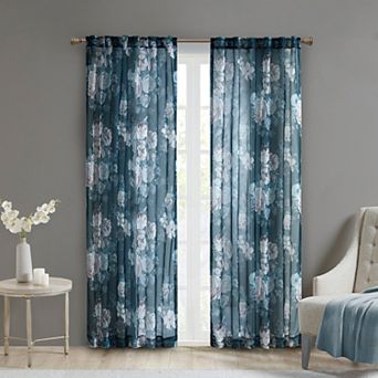 Madison Park Abelia Printed Floral Rod Pocket and Back Tab Voile Sheer 1 Window Curtain Panel