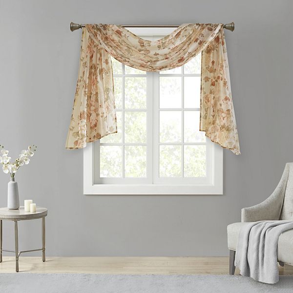 Madison Park Abelia Printed Floral Voile Sheer Scarf Window Valance