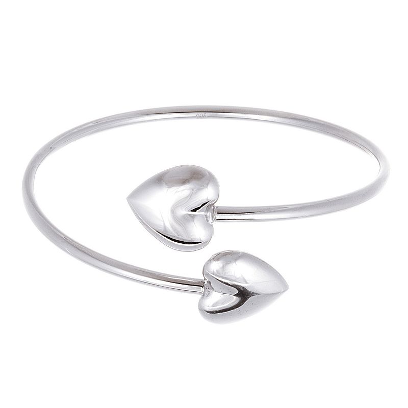 Sterling Silver Heart Bypass Bracelet, Womens, Size: 7