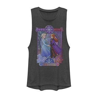 Juniors' Disney Frozen 2 Elsa & Anna Split Poster Muscle Tank Top