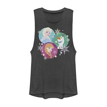 Juniors' Disney's Frozen Elsa Ana Olaf Color Spheres Muscle Tank Top