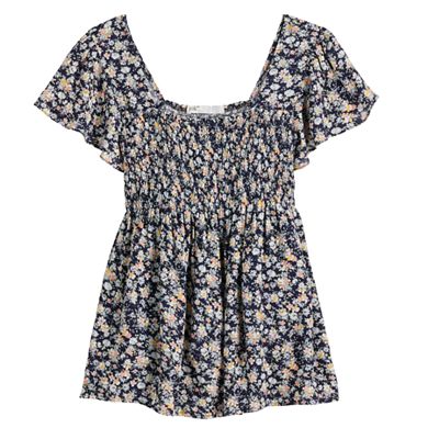 Juniors' Rewind Squareneck Smocked Babydoll Top