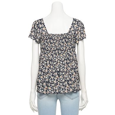 Juniors' Rewind Squareneck Smocked Babydoll Top