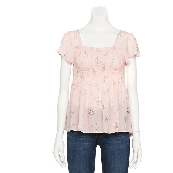 Juniors' Rewind Squareneck Smocked Babydoll Top