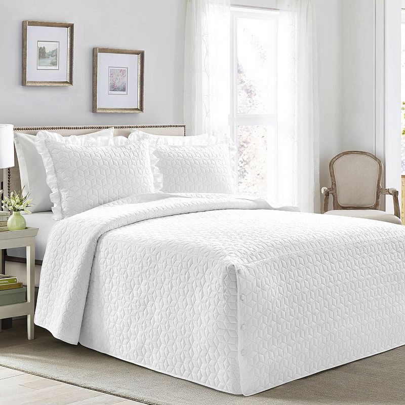 Lush Decor French Country Geo Ruffle Skirt Bedspread and Sham Set, White, Q