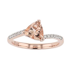 Size 7 Rose Gold-plated Silver Morganite and Created White Sapphire Bypass Flower Ring