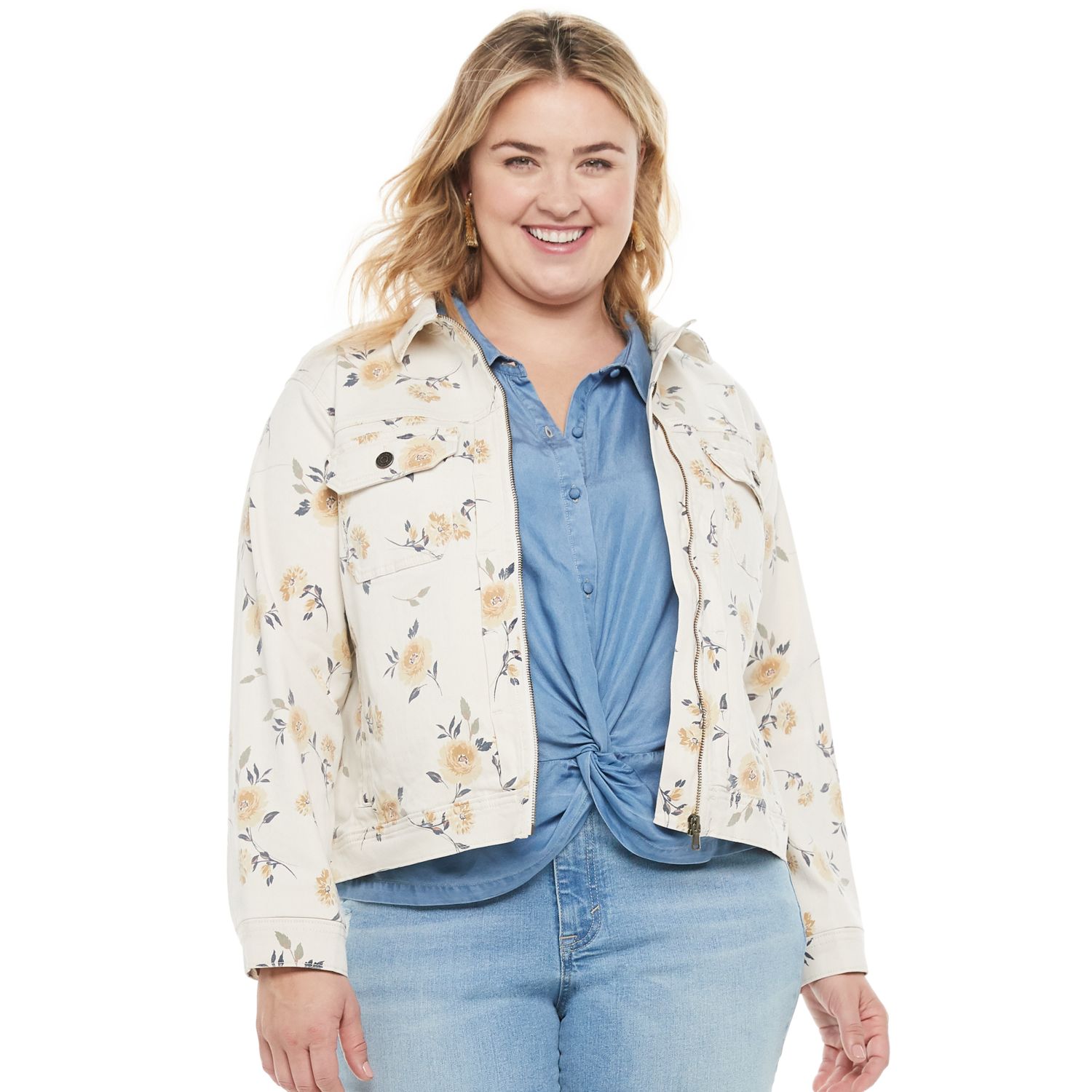 womens plus size white jean jacket