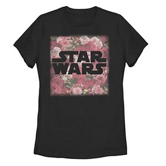 Juniors' Star Wars Logo & Rose Floral Fill Graphic Tee