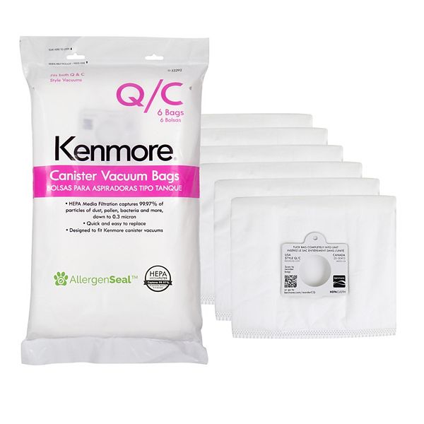 Kenmore HEPA Cloth Vacuum Bags for Canister Vacuums Type QC (6Pack)