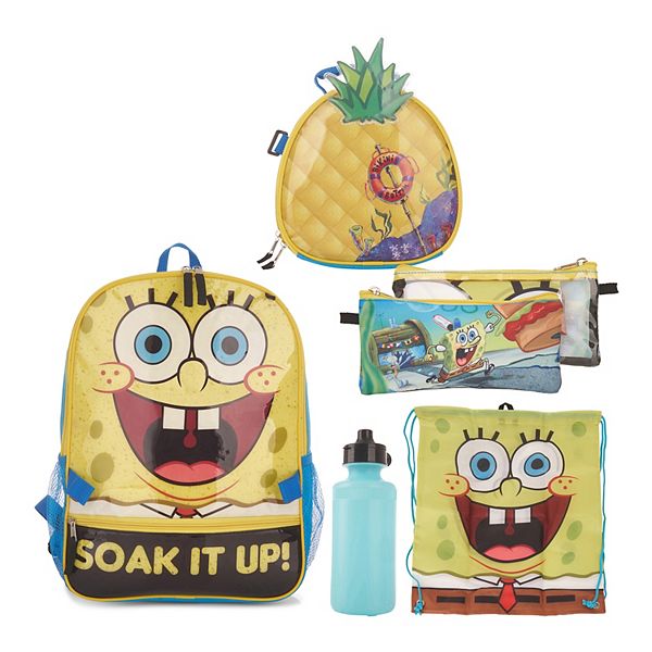 Spongebob Squarepants Kids Cartoon Movie 5-Piece Backpack accessories Set  for boys 