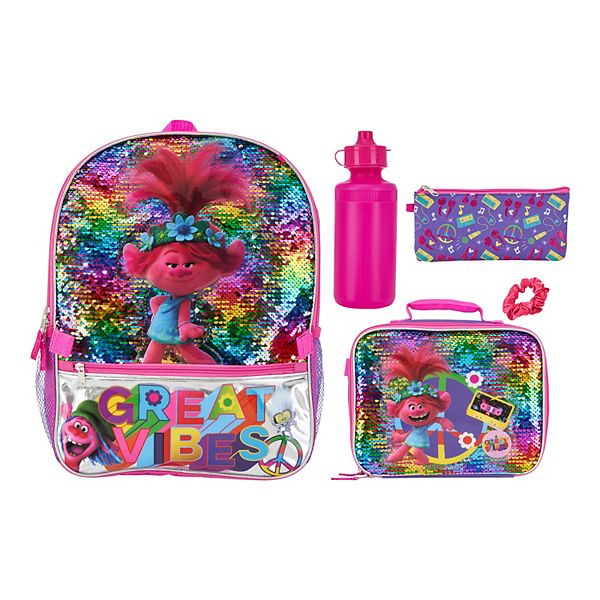Trolls World Tour Trolls Backpack Toddler Preschool Bundle ~ Deluxe Trolls  Mini Backpack (11) with Lunch Box, Door Hanger, Stickers