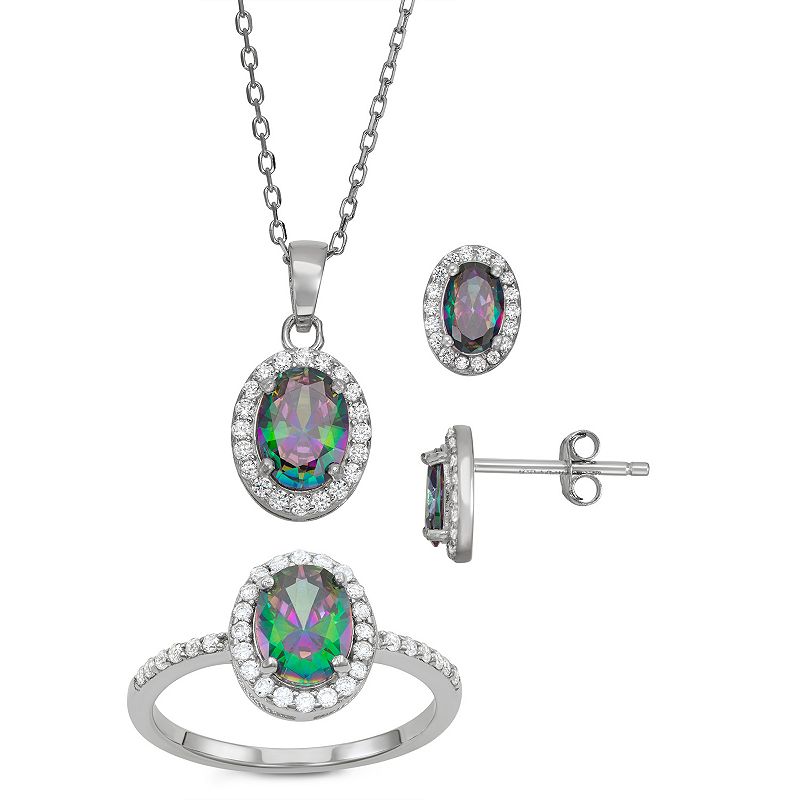 Mystic Topaz Color Cubic Zirconia Earring, Pendant & Ring Set, Womens, Siz