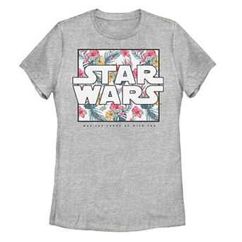 Juniors' Star Wars May The Force Be With You Floral Box Logo Tee