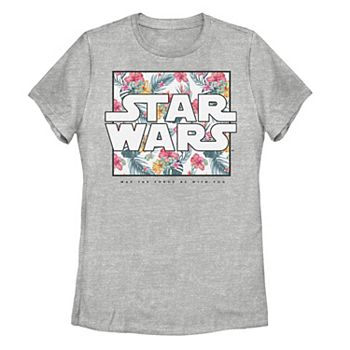 Juniors' Star Wars May The Force Be With You Floral Box Logo Tee